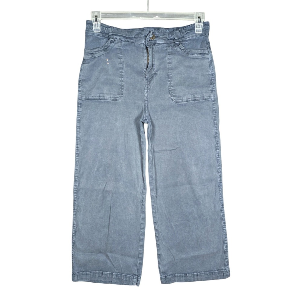 Kuhl Seaboard Pants Women's 10 Wide Leg Crop Blue Linen Cuffed Twill Relaxed